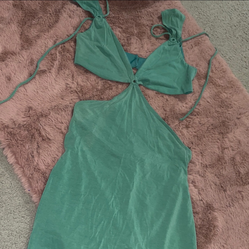 Green Cutout Dress with Halter Top